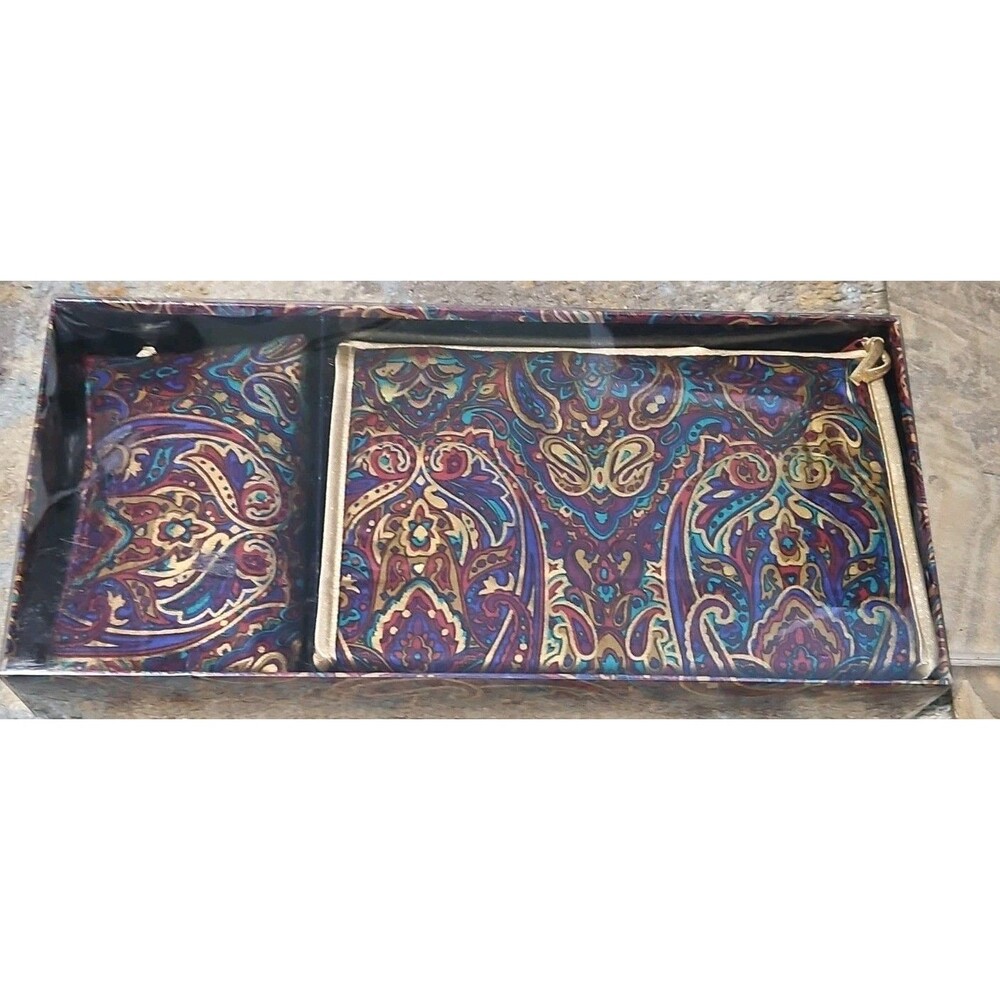 60s 2 Pc Toilertry Cosmetic Bags Travel Case Cloth Purple & Gold Paisley Rare